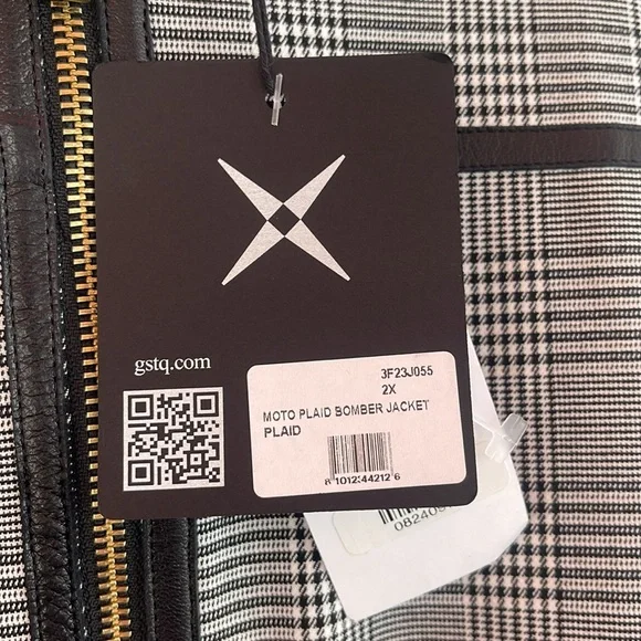 GSTQ - Women's Moto Gray Plaid Bomber Jacket Gray Size 2X